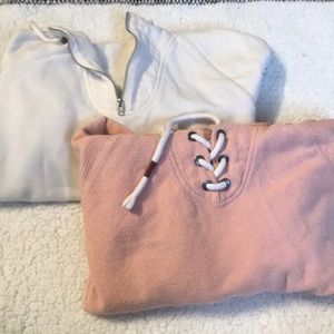 Pink Knit and White Hollister Hoodies